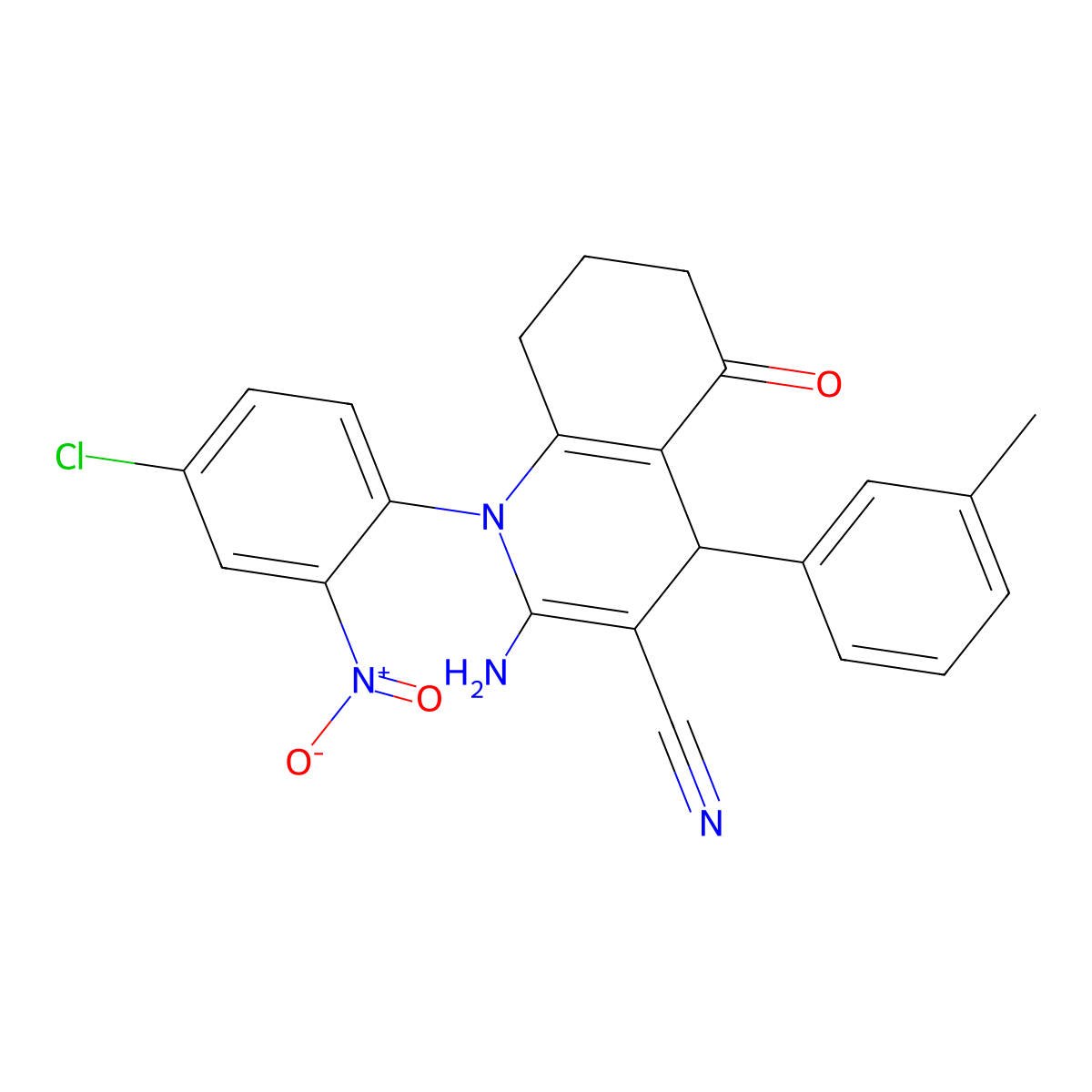 2-Amino-1-(4-chloro-2-nitrophenyl)-4-(3-methylphenyl)-5-oxo-4,6,7,8-tetrahydroquinoline-3-carbonitrile molecular structure, CAS 445288-76-6