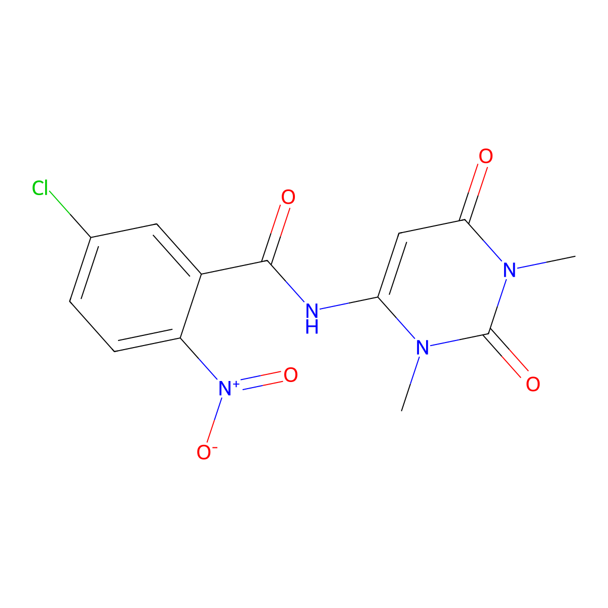 5-chloro-N-(1,3-dimethyl-2,6-dioxo-1,2,3,6-tetrahydropyrimidin-4-yl)-2-nitrobenzamide molecular structure, CAS 445288-94-8