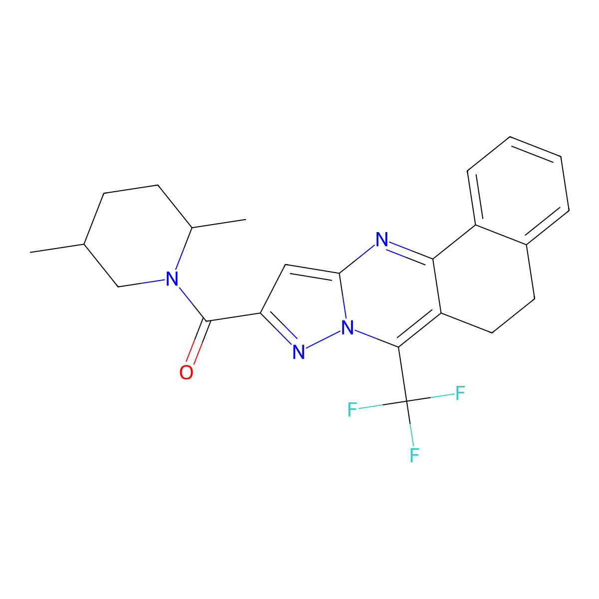 (2,5-Dimethylpiperidin-1-yl)[7-(trifluoromethyl)-5,6-dihydrobenzo[h]pyrazolo[5,1-b]quinazolin-10-yl]methanone molecular structure, CAS 445288-99-3
