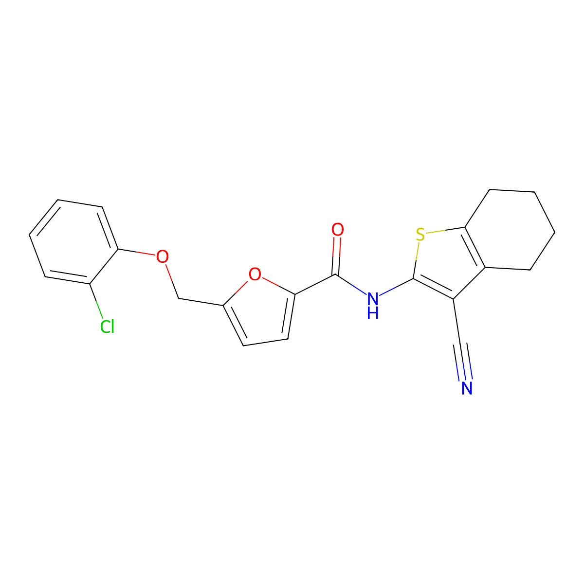5-[(2-chlorophenoxy)methyl]-N-(3-cyano-4,5,6,7-tetrahydro-1-benzothiophen-2-yl)furan-2-carboxamide molecular structure, CAS 445289-04-3