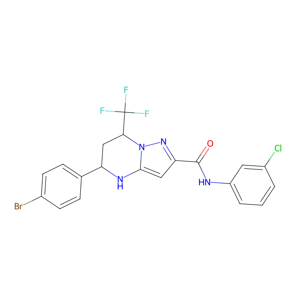 5-(4-bromophenyl)-N-(3-chlorophenyl)-7-(trifluoromethyl)-4,5,6,7-tetrahydropyrazolo[1,5-a]pyrimidine-2-carboxamide molecular structure, CAS 445289-25-8