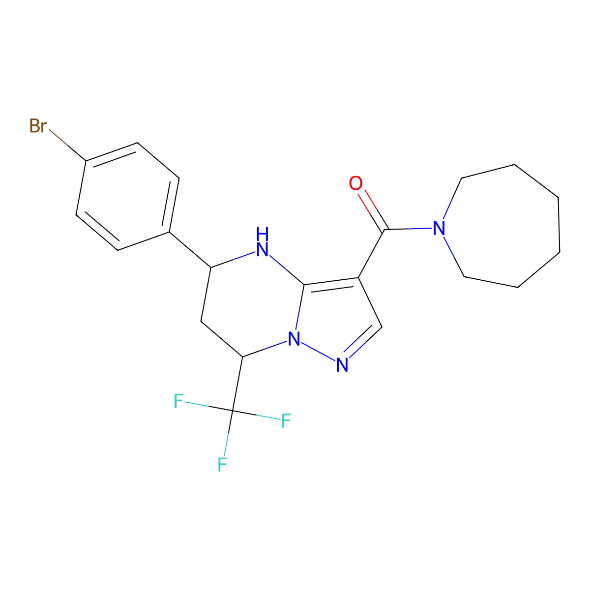 3-(1-Azepanylcarbonyl)-5-(4-bromophenyl)-7-(trifluoromethyl)-4,5,6,7-tetrahydropyrazolo[1,5-a]pyrimidine molecular structure, CAS 445289-26-9