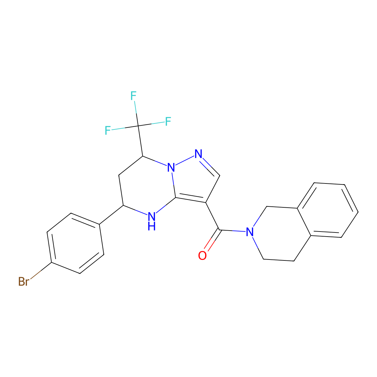 2-{[5-(4-Bromophenyl)-7-(trifluoromethyl)-4,5,6,7-tetrahydropyrazolo[1,5-a]pyrimidin-3-yl]carbonyl}-1,2,3,4-tetrahydroisoquinoline molecular structure, CAS 445289-28-1