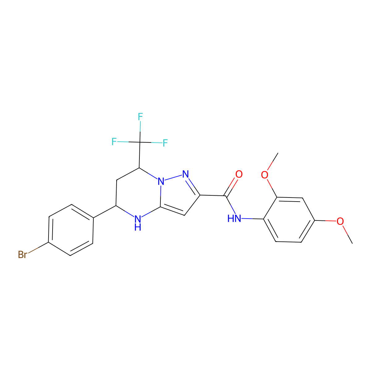 5-(4-bromophenyl)-N-(2,4-dimethoxyphenyl)-7-(trifluoromethyl)-4,5,6,7-tetrahydropyrazolo[1,5-a]pyrimidine-2-carboxamide molecular structure, CAS 445289-30-5