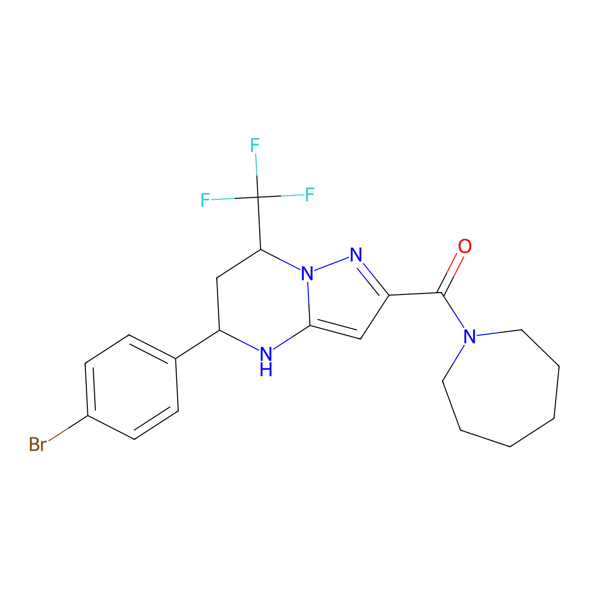 2-(1-Azepanylcarbonyl)-5-(4-bromophenyl)-7-(trifluoromethyl)-4,5,6,7-tetrahydropyrazolo[1,5-a]pyrimidine molecular structure, CAS 445289-33-8