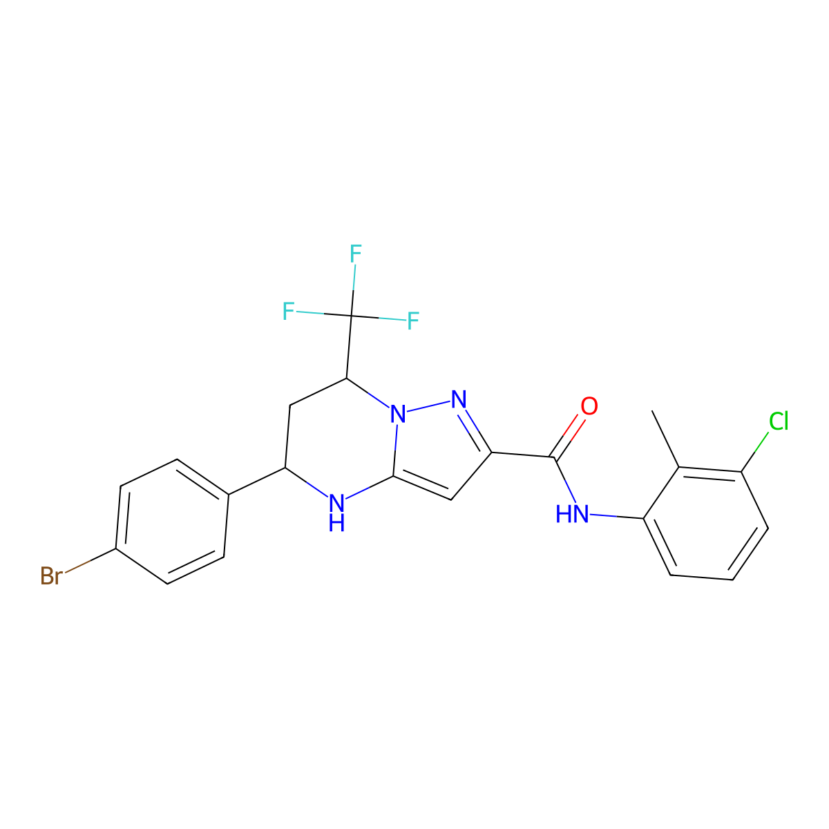 5-(4-bromophenyl)-N-(3-chloro-2-methylphenyl)-7-(trifluoromethyl)-4,5,6,7-tetrahydropyrazolo[1,5-a]pyrimidine-2-carboxamide molecular structure, CAS 445289-35-0