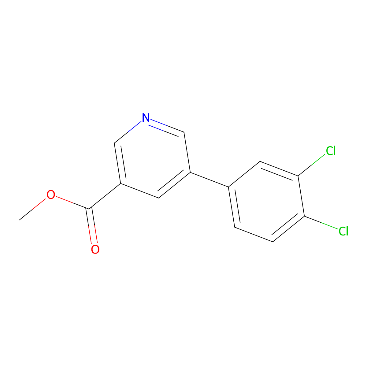 Methyl 5-(3,4-dichlorophenyl)pyridine-3-carboxylate molecular structure, CAS 445303-04-8