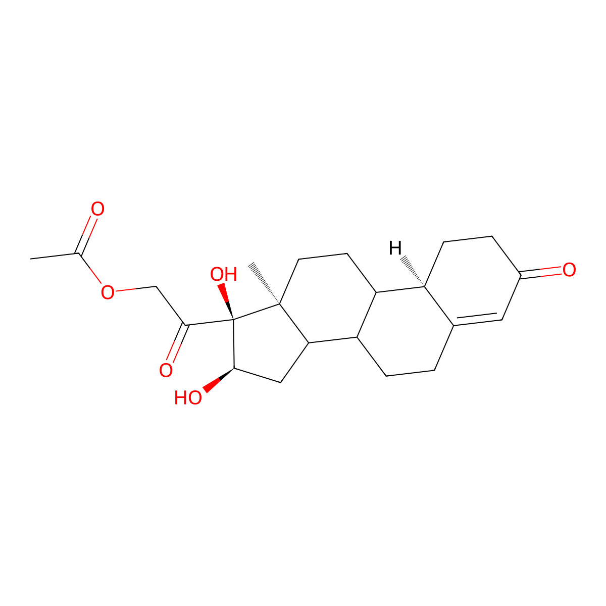 2-((10R,13S,16R,17S)-16,17-dihydroxy-13-methyl-3-oxo-2,3,6,7,8,9,10,11,12,13,14,15,16,17-tetradecahydro-1H-cyclopenta[a]phenanthren-17-yl)-2-oxoethyl acetate molecular structure, CAS 445379-32-8