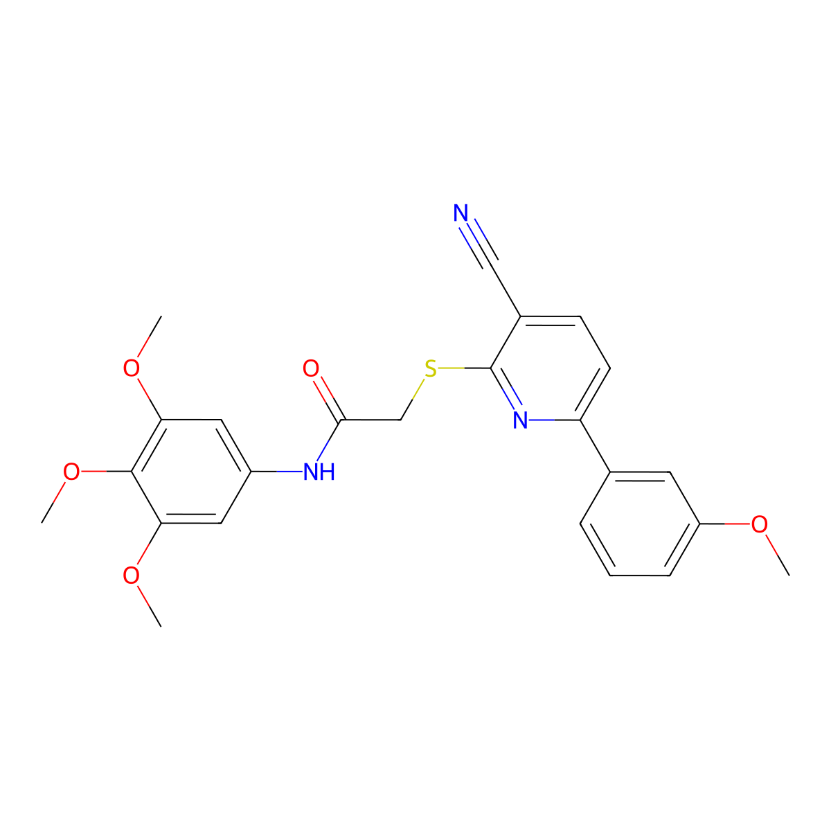 2-[3-cyano-6-(3-methoxyphenyl)pyridin-2-yl]sulfanyl-N-(3,4,5-trimethoxyphenyl)acetamide molecular structure, CAS 445380-75-6