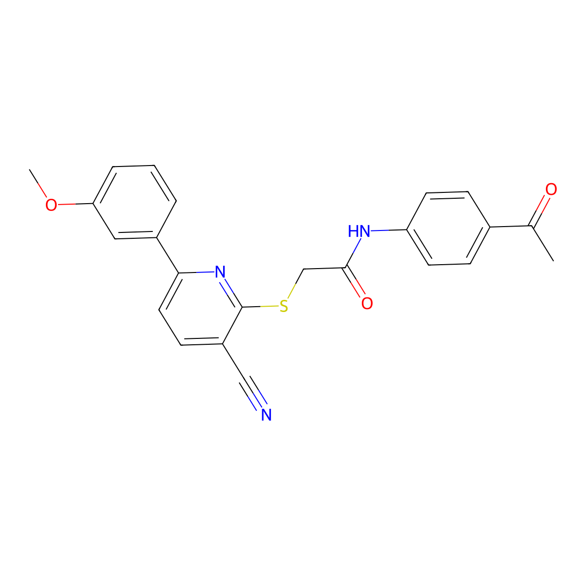N-(4-acetylphenyl)-2-[3-cyano-6-(3-methoxyphenyl)pyridin-2-yl]sulfanylacetamide molecular structure, CAS 445380-83-6