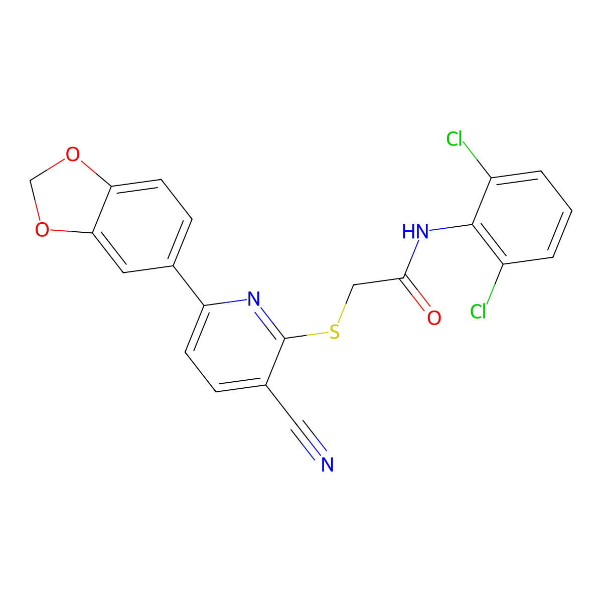 2-[6-(1,3-benzodioxol-5-yl)-3-cyanopyridin-2-yl]sulfanyl-N-(2,6-dichlorophenyl)acetamide molecular structure, CAS 445380-88-1