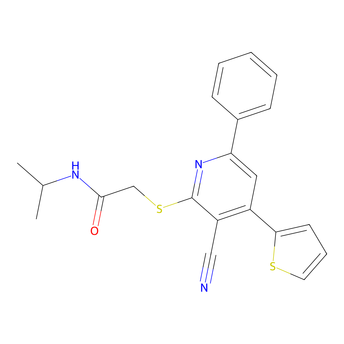 2-(3-cyano-6-phenyl-4-thiophen-2-ylpyridin-2-yl)sulfanyl-N-propan-2-ylacetamide molecular structure, CAS 445381-10-2