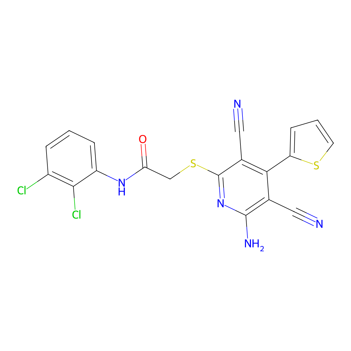 2-(6-amino-3,5-dicyano-4-thiophen-2-ylpyridin-2-yl)sulfanyl-N-(2,3-dichlorophenyl)acetamide molecular structure, CAS 445381-96-4