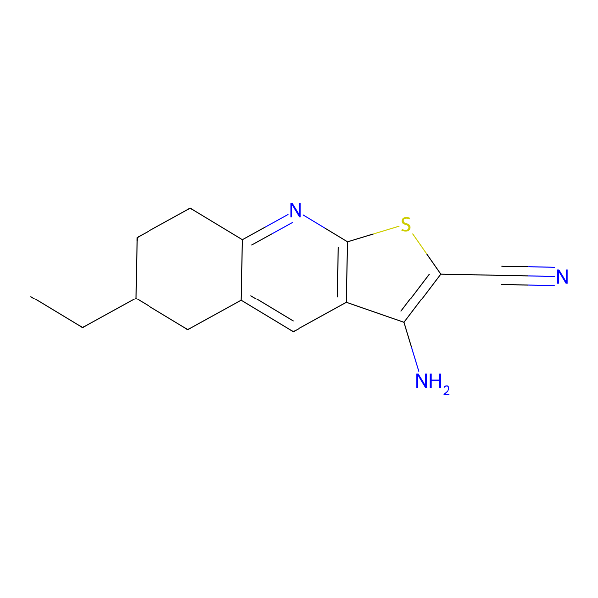 3-Amino-6-ethyl-5,6,7,8-tetrahydrothieno[2,3-b]quinoline-2-carbonitrile molecular structure, CAS 445382-05-8