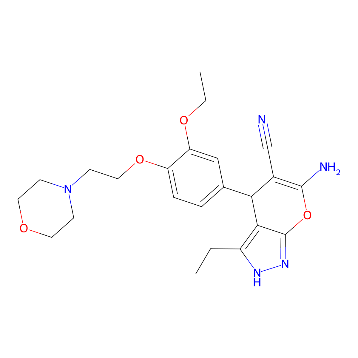 6-Amino-4-[3-ethoxy-4-[2-(4-morpholinyl)ethoxy]phenyl]-3-ethyl-2,4-dihydropyrano[2,3-c]pyrazole-5-carbonitrile molecular structure, CAS 445382-07-0