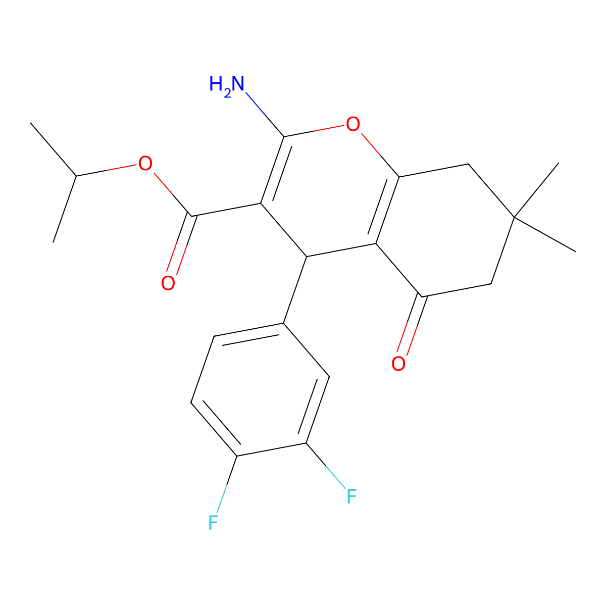 propan-2-yl 2-amino-4-(3,4-difluorophenyl)-7,7-dimethyl-5-oxo-6,8-dihydro-4H-chromene-3-carboxylate molecular structure, CAS 445382-15-0