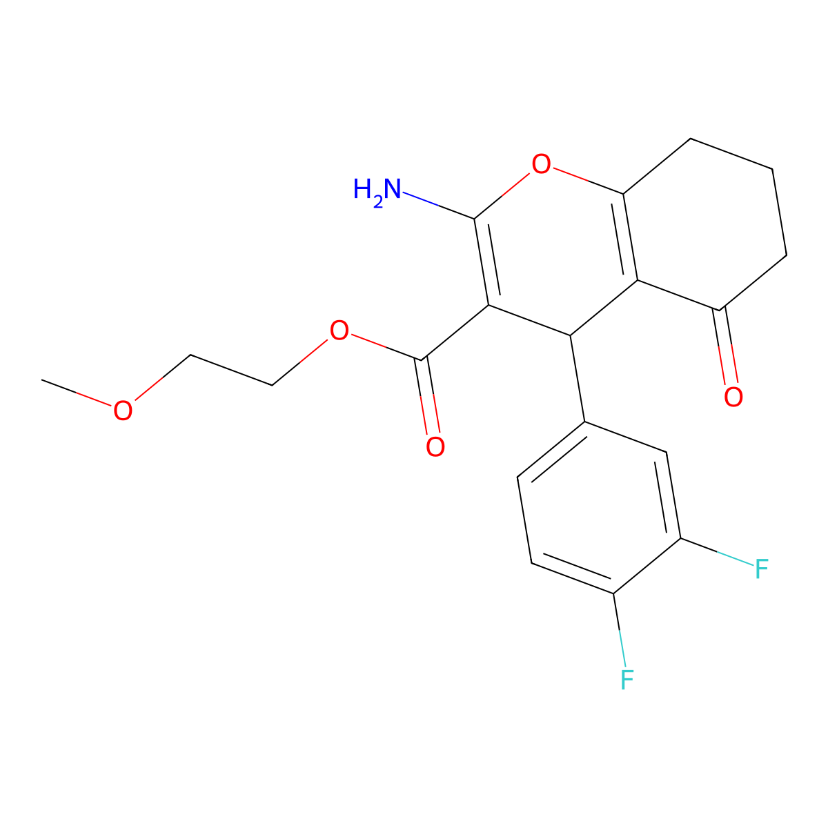 2-methoxyethyl 2-amino-4-(3,4-difluorophenyl)-5-oxo-5,6,7,8-tetrahydro-4H-chromene-3-carboxylate molecular structure, CAS 445382-16-1