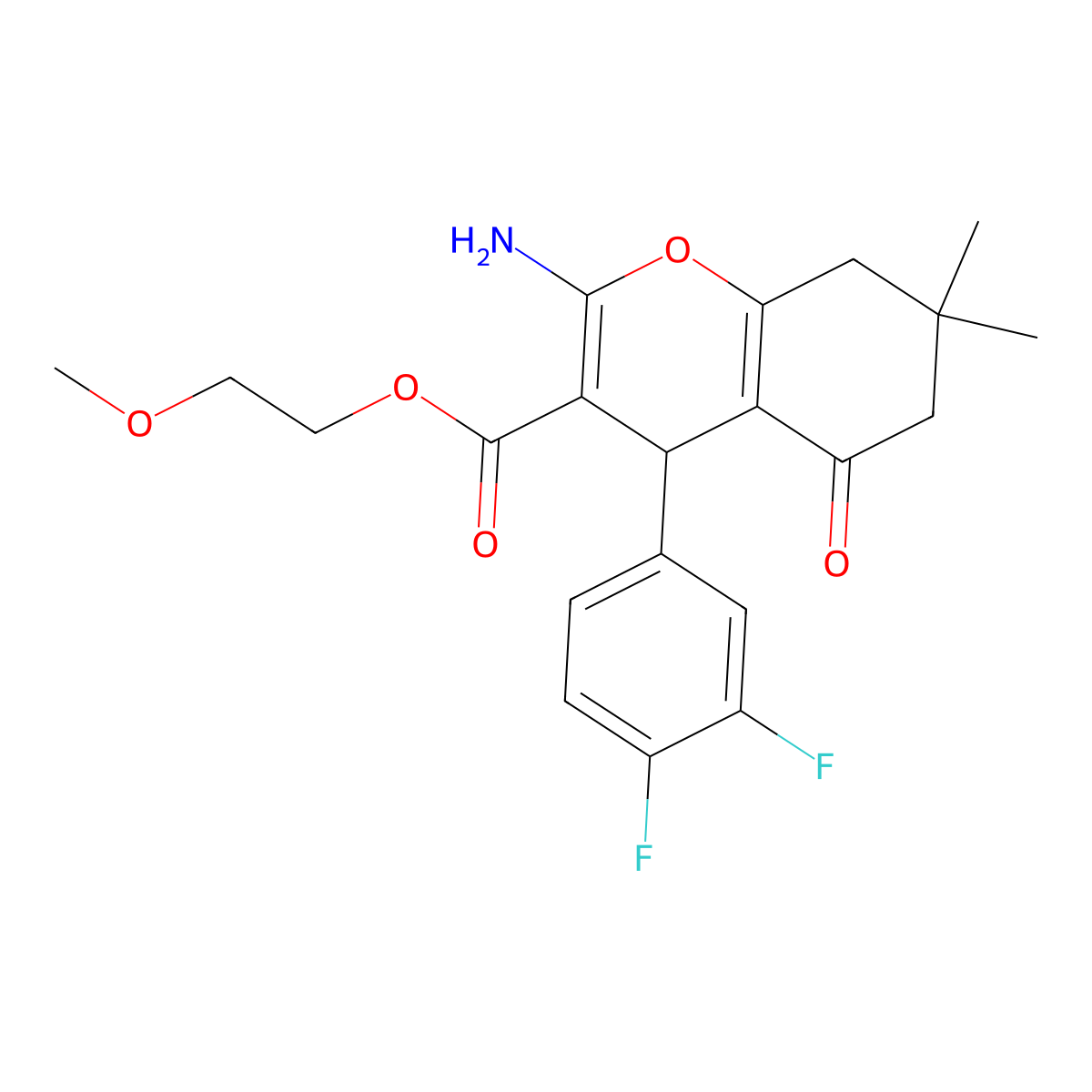2-methoxyethyl 2-amino-4-(3,4-difluorophenyl)-7,7-dimethyl-5-oxo-5,6,7,8-tetrahydro-4H-chromene-3-carboxylate molecular structure, CAS 445382-17-2