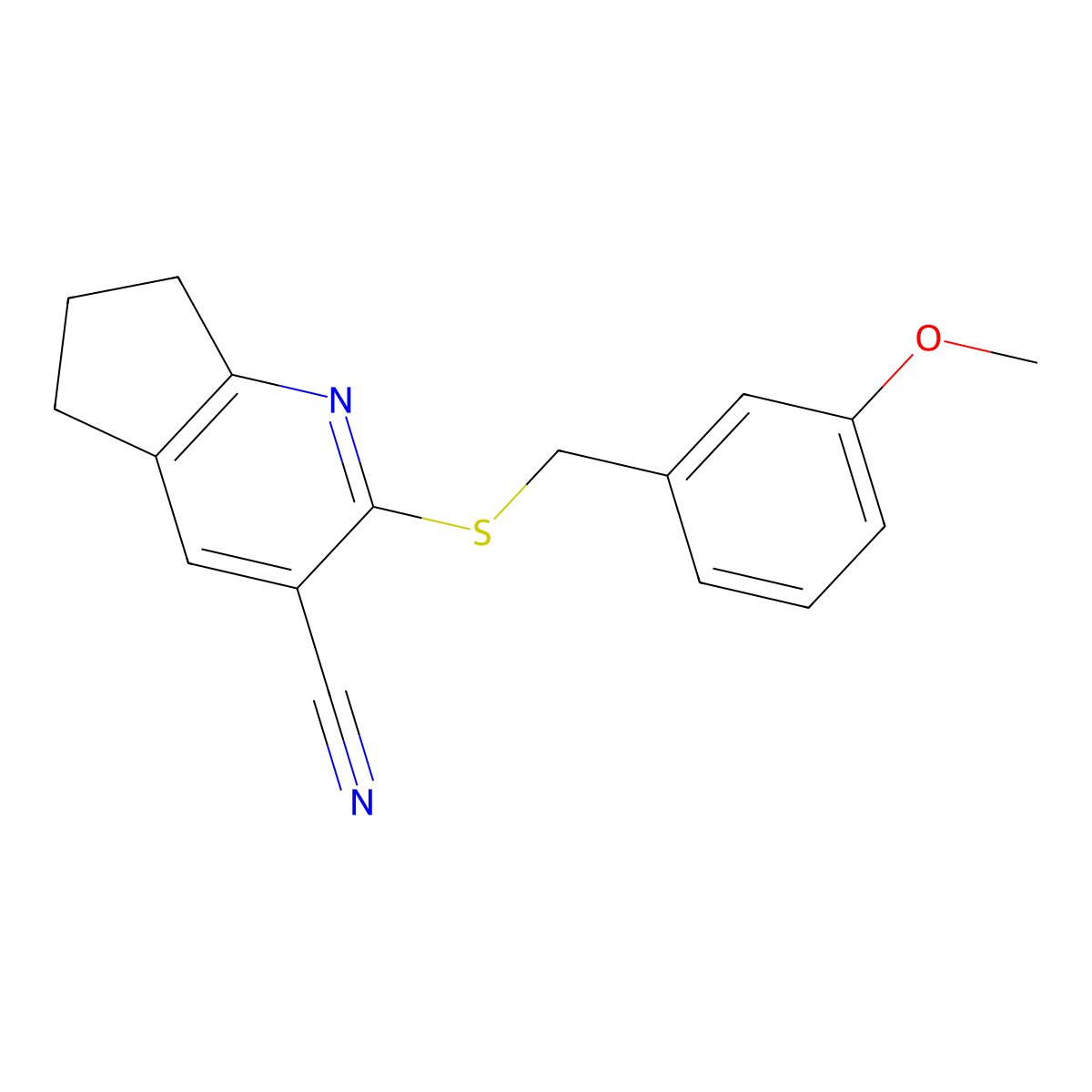 2-[(3-methoxybenzyl)sulfanyl]-6,7-dihydro-5H-cyclopenta[b]pyridine-3-carbonitrile molecular structure, CAS 445382-35-4