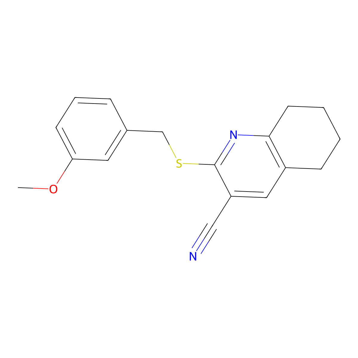 2-[(3-Methoxybenzyl)sulfanyl]-5,6,7,8-tetrahydro-3-quinolinecarbonitrile molecular structure, CAS 445382-39-8