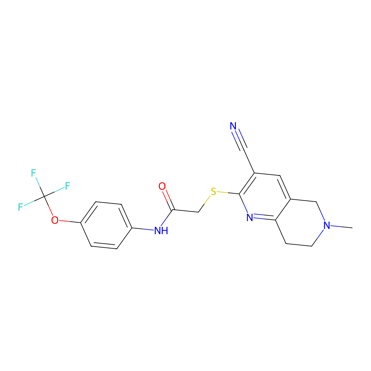 2-[(3-cyano-6-methyl-5,6,7,8-tetrahydro[1,6]naphthyridin-2-yl)sulfanyl]-N-[4-(trifluoromethoxy)phenyl]acetamide molecular structure, CAS 445382-44-5