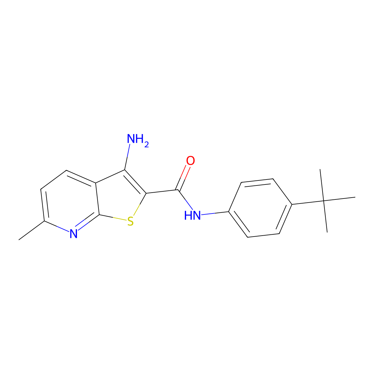 3-amino-N-(4-tert-butylphenyl)-6-methylthieno[2,3-b]pyridine-2-carboxamide molecular structure, CAS 445382-57-0