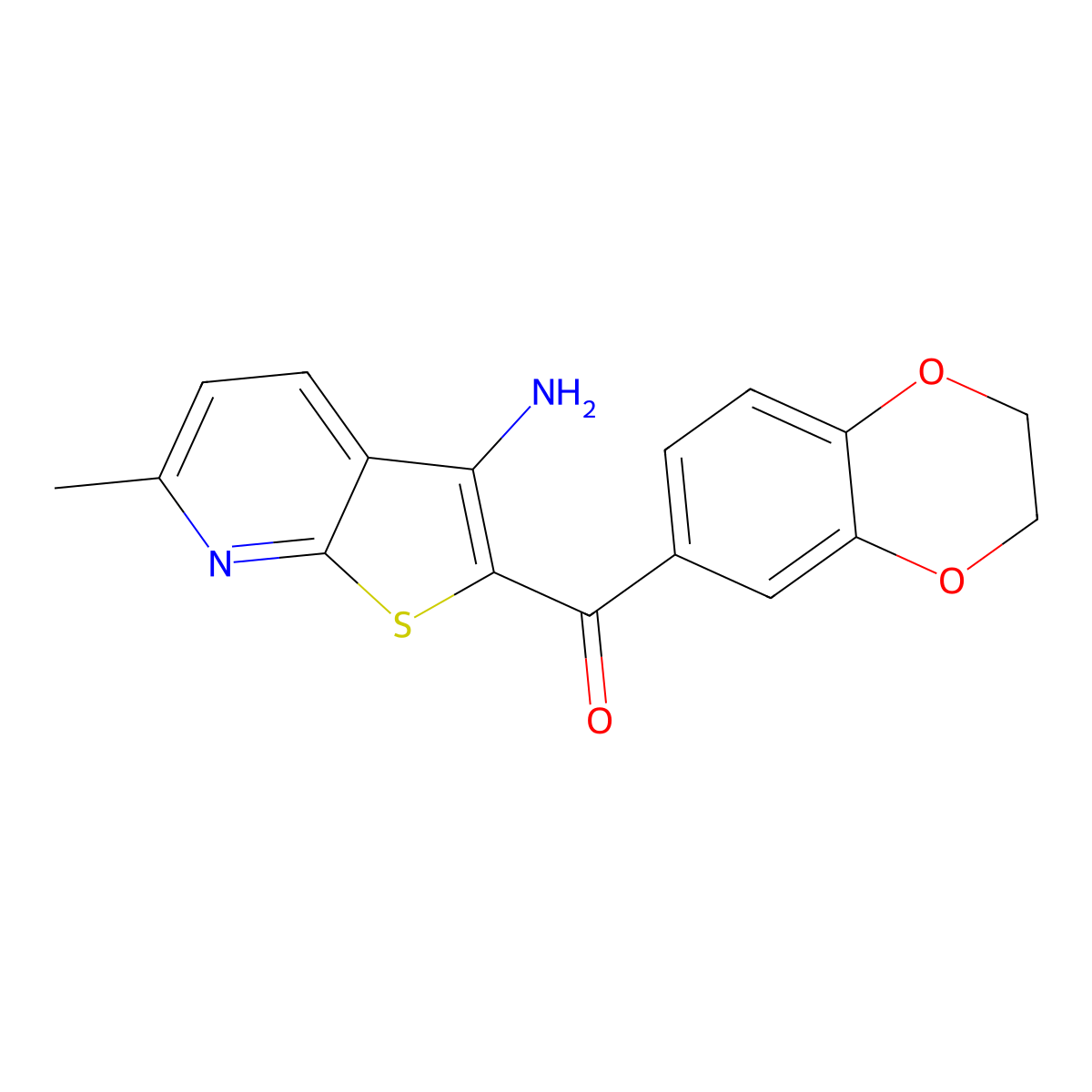 (3-Amino-6-methylthieno[2,3-b]pyridin-2-yl)(2,3-dihydro-1,4-benzodioxin-6-yl)methanone molecular structure, CAS 445382-58-1