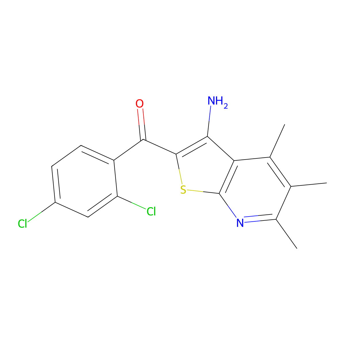 (3-Amino-4,5,6-trimethylthieno[2,3-b]pyridin-2-yl)(2,4-dichlorophenyl)methanone molecular structure, CAS 445382-59-2