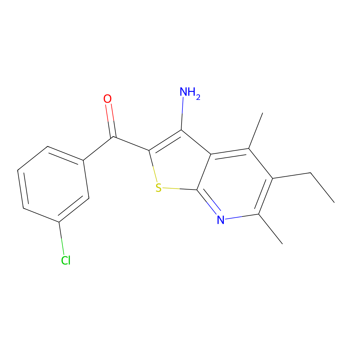 (3-Amino-5-ethyl-4,6-dimethylthieno[2,3-b]pyridin-2-yl)(3-chlorophenyl)methanone molecular structure, CAS 445382-63-8