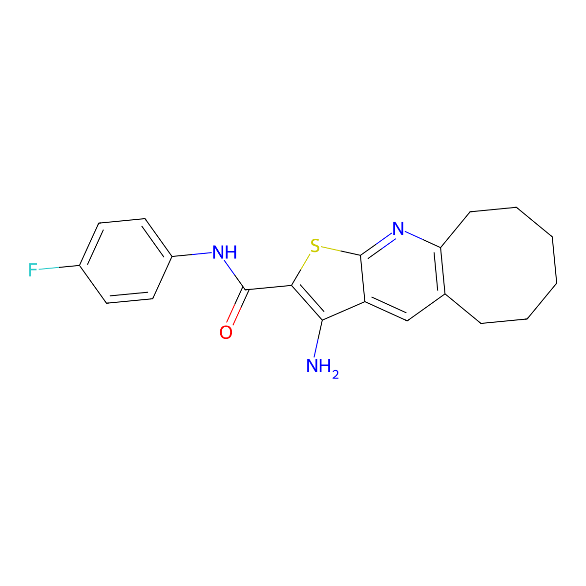 3-amino-N-(4-fluorophenyl)-5,6,7,8,9,10-hexahydrocycloocta[b]thieno[3,2-e]pyridine-2-carboxamide molecular structure, CAS 445382-73-0