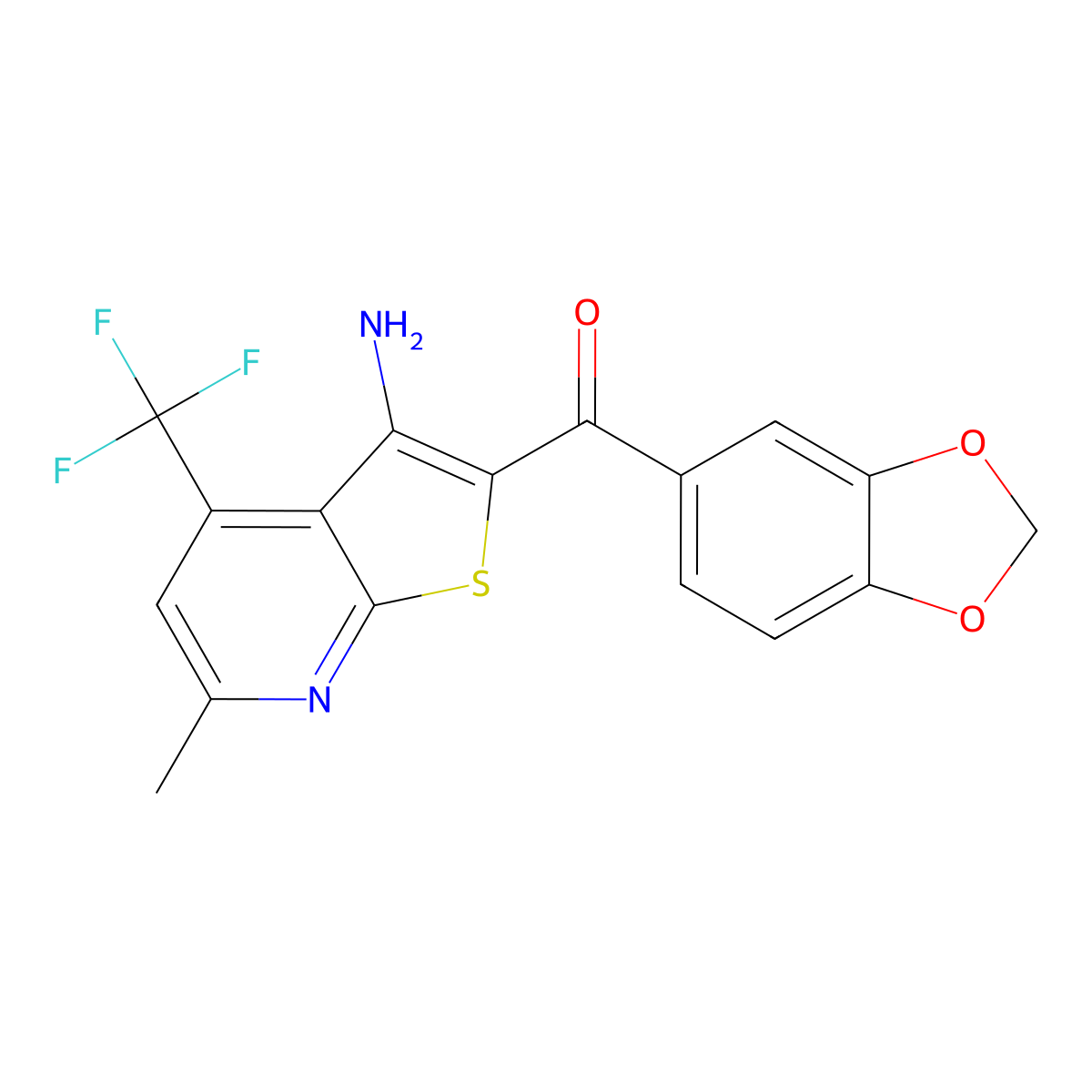 [3-Amino-6-methyl-4-(trifluoromethyl)thieno[2,3-b]pyridin-2-yl](1,3-benzodioxol-5-yl)methanone molecular structure, CAS 445382-76-3