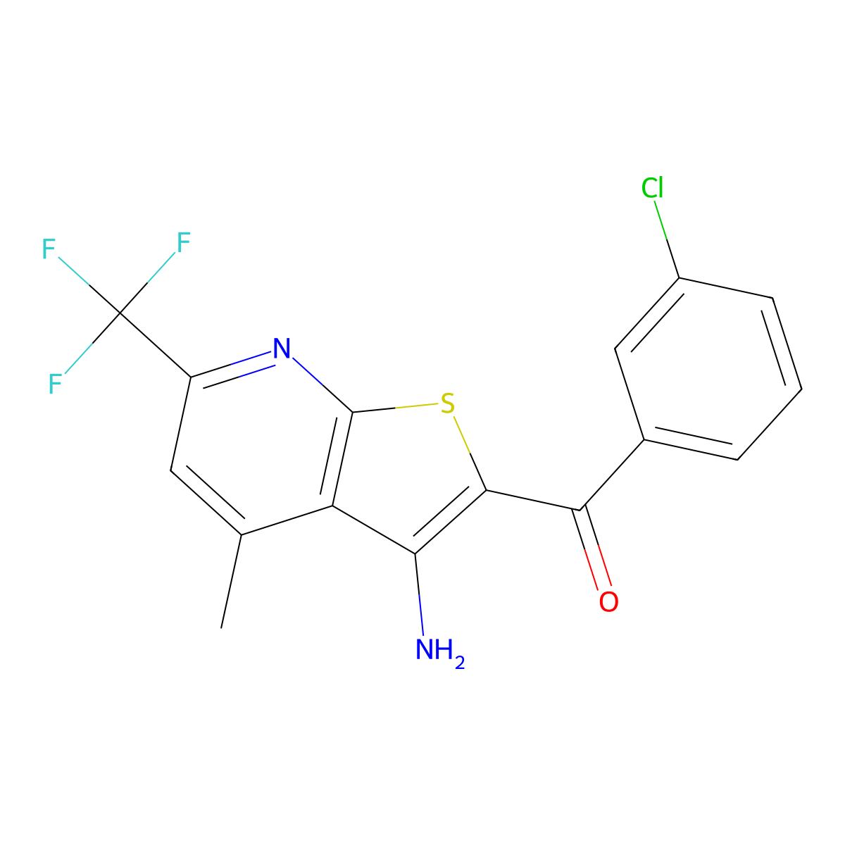 [3-Amino-4-methyl-6-(trifluoromethyl)thieno[2,3-b]pyridin-2-yl]-(3-chlorophenyl)methanone molecular structure, CAS 445382-80-9