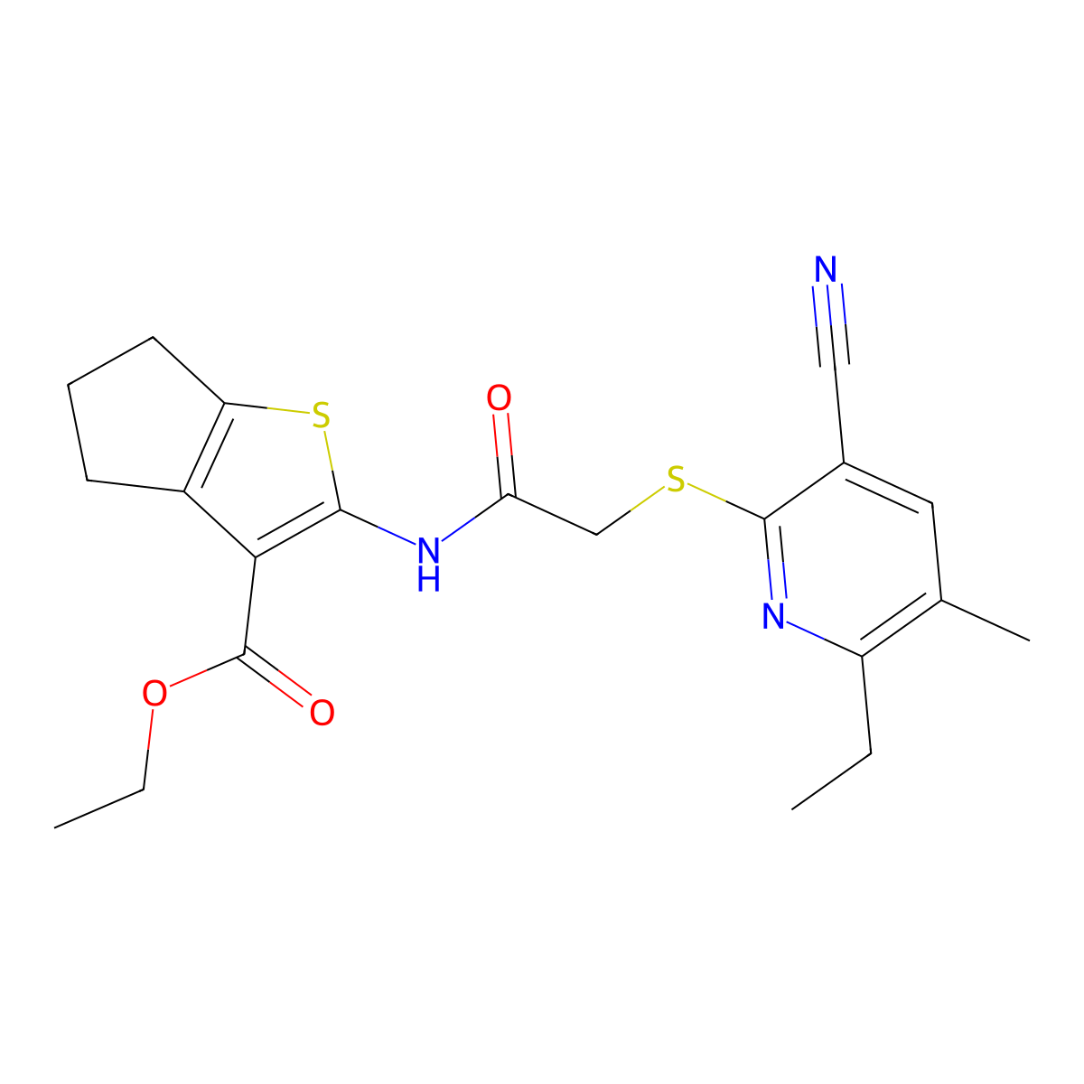 ethyl 2-[[2-(3-cyano-6-ethyl-5-methylpyridin-2-yl)sulfanylacetyl]amino]-5,6-dihydro-4H-cyclopenta[b]thiophene-3-carboxylate molecular structure, CAS 445383-03-9
