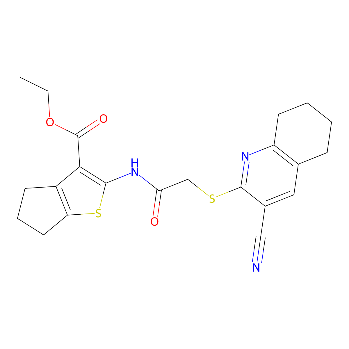 ethyl 2-[[2-[(3-cyano-5,6,7,8-tetrahydroquinolin-2-yl)sulfanyl]acetyl]amino]-5,6-dihydro-4H-cyclopenta[b]thiophene-3-carboxylate molecular structure, CAS 445383-08-4