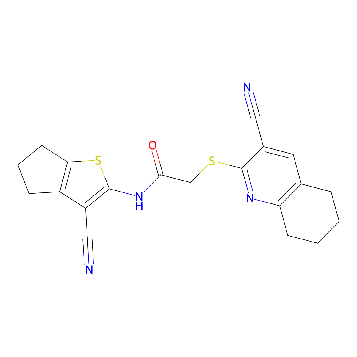 N-(3-cyano-5,6-dihydro-4H-cyclopenta[b]thiophen-2-yl)-2-[(3-cyano-5,6,7,8-tetrahydroquinolin-2-yl)sulfanyl]acetamide molecular structure, CAS 445383-09-5