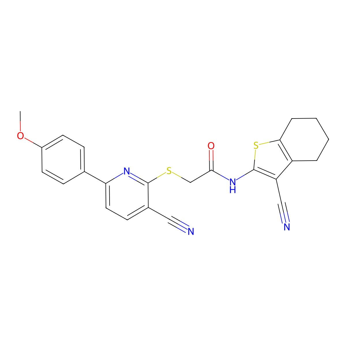 2-[3-cyano-6-(4-methoxyphenyl)pyridin-2-yl]sulfanyl-N-(3-cyano-4,5,6,7-tetrahydro-1-benzothiophen-2-yl)acetamide molecular structure, CAS 445383-47-1