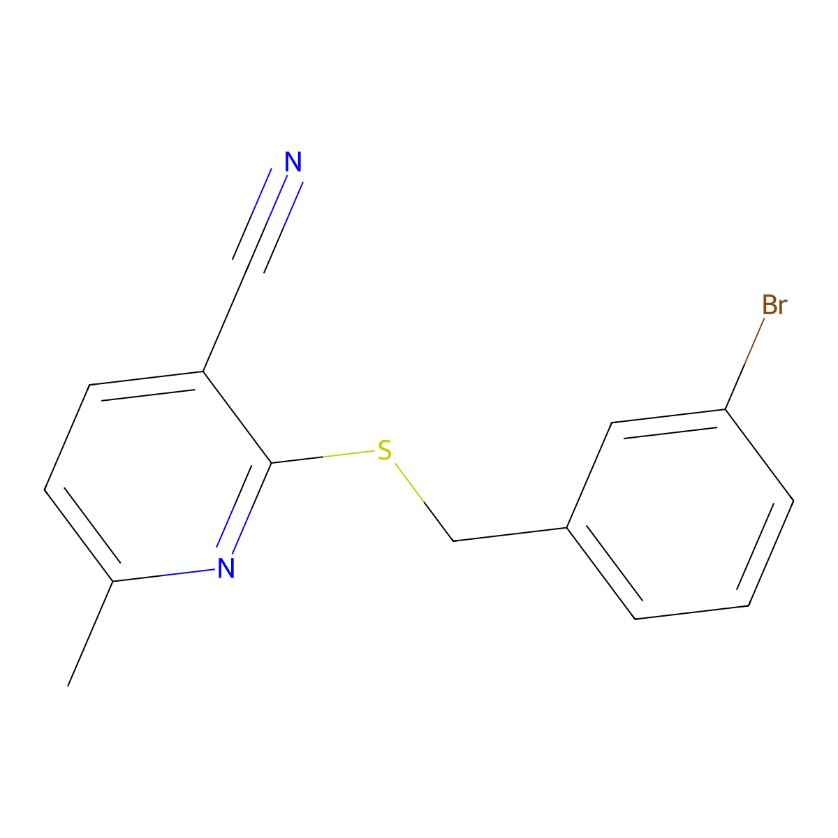 2-[(3-Bromophenyl)methylsulfanyl]-6-methylpyridine-3-carbonitrile molecular structure, CAS 445383-64-2