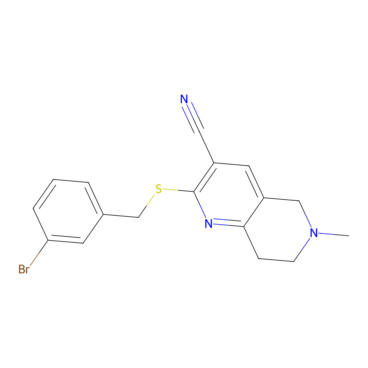2-[(3-Bromobenzyl)sulfanyl]-6-methyl-5,6,7,8-tetrahydro[1,6]naphthyridine-3-carbonitrile molecular structure, CAS 445383-68-6