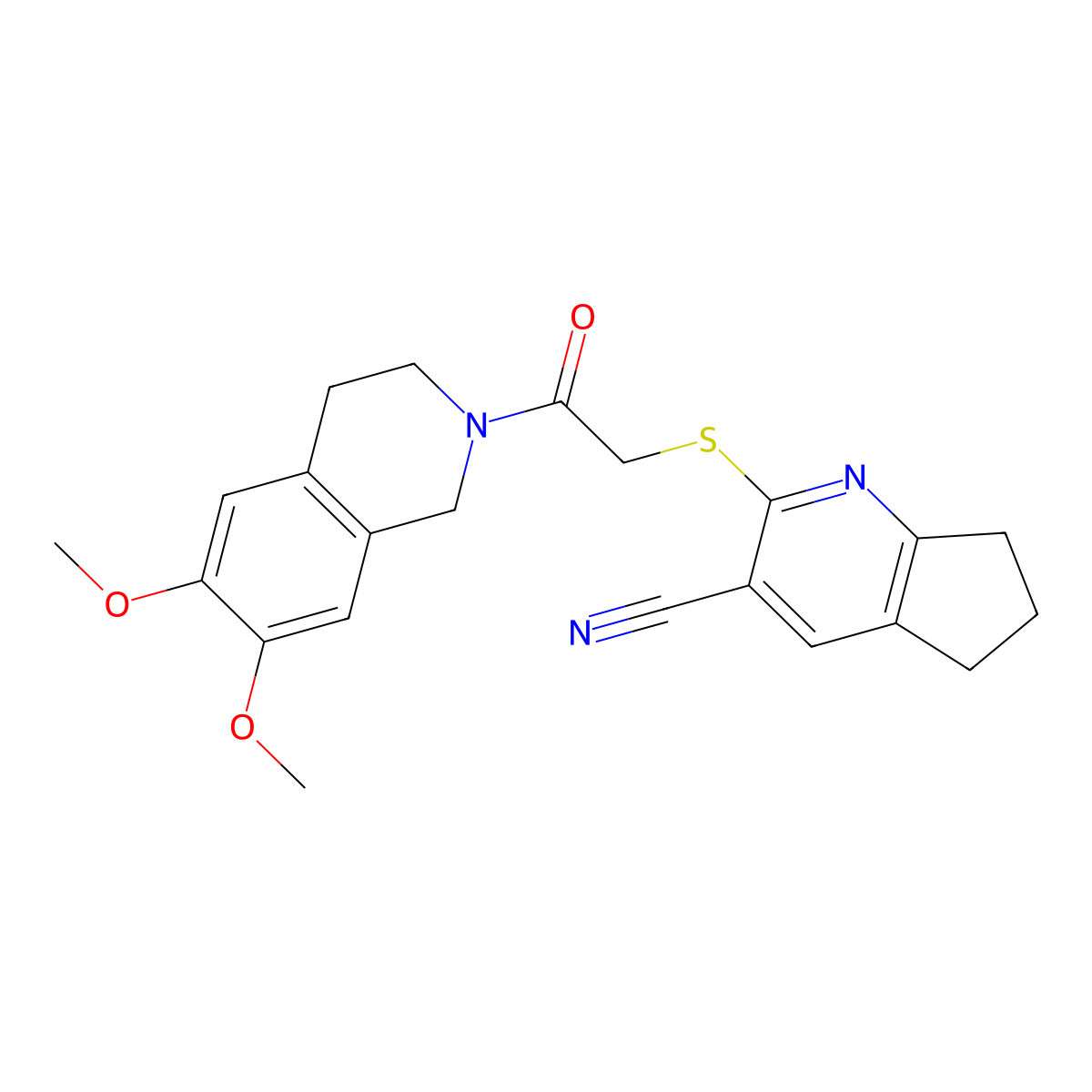 2-[2-(6,7-dimethoxy-3,4-dihydro-1H-isoquinolin-2-yl)-2-oxoethyl]sulfanyl-6,7-dihydro-5H-cyclopenta[b]pyridine-3-carbonitrile molecular structure, CAS 445383-83-5