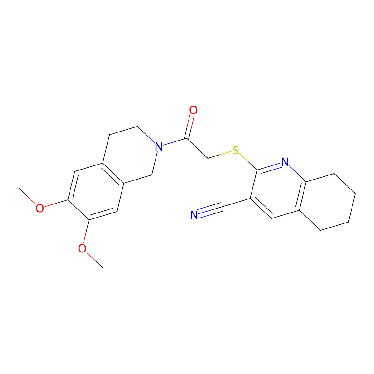 2-[2-(6,7-dimethoxy-3,4-dihydro-1H-isoquinolin-2-yl)-2-oxoethyl]sulfanyl-5,6,7,8-tetrahydroquinoline-3-carbonitrile molecular structure, CAS 445383-84-6