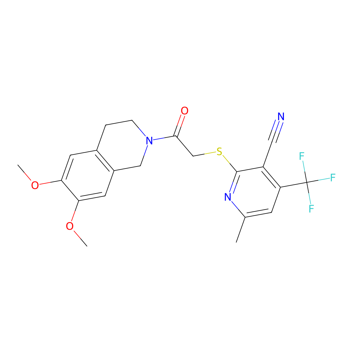 2-[2-(6,7-dimethoxy-3,4-dihydro-1H-isoquinolin-2-yl)-2-oxoethyl]sulfanyl-6-methyl-4-(trifluoromethyl)pyridine-3-carbonitrile molecular structure, CAS 445383-87-9