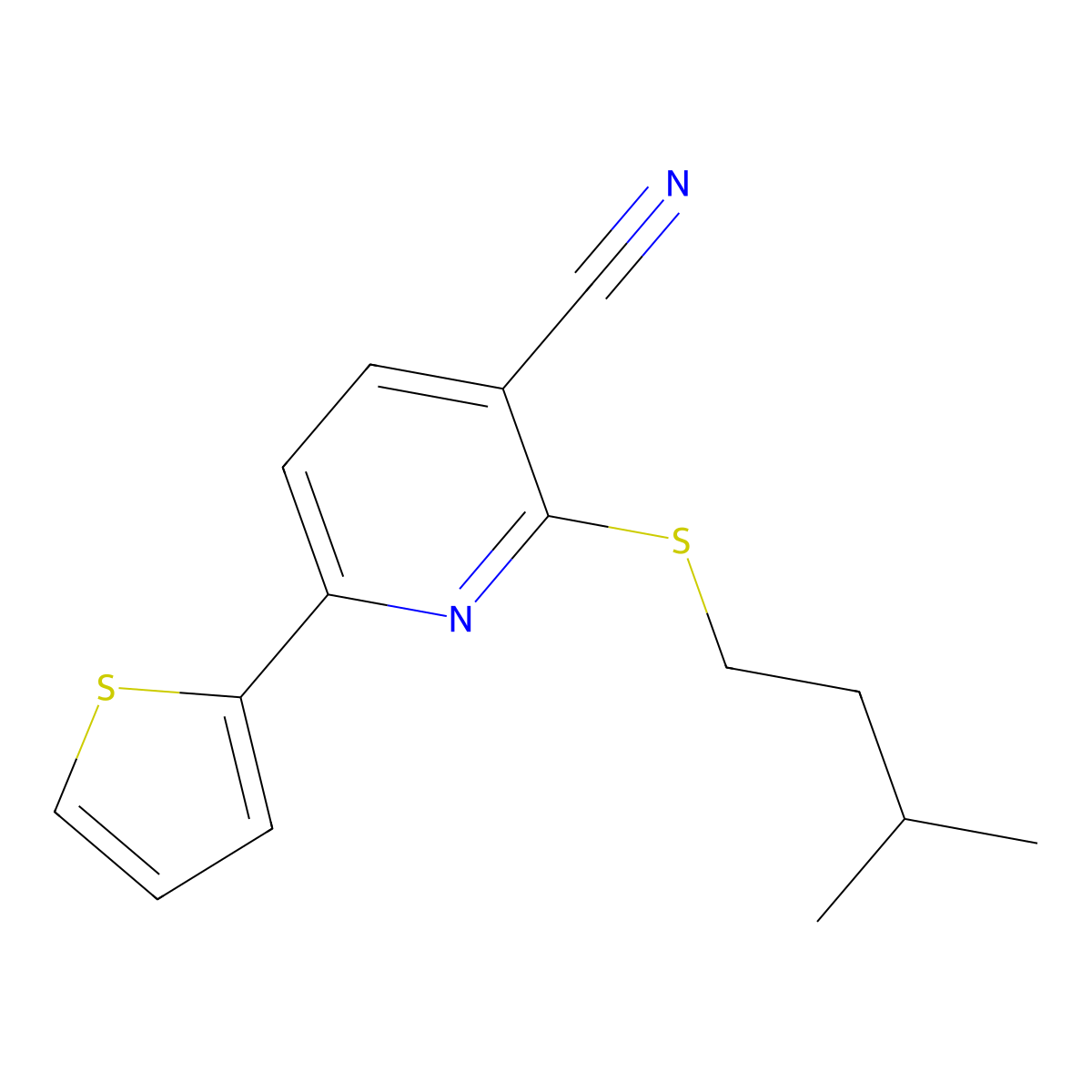 2-(Isopentylsulfanyl)-6-(2-thienyl)nicotinonitrile molecular structure, CAS 445383-93-7