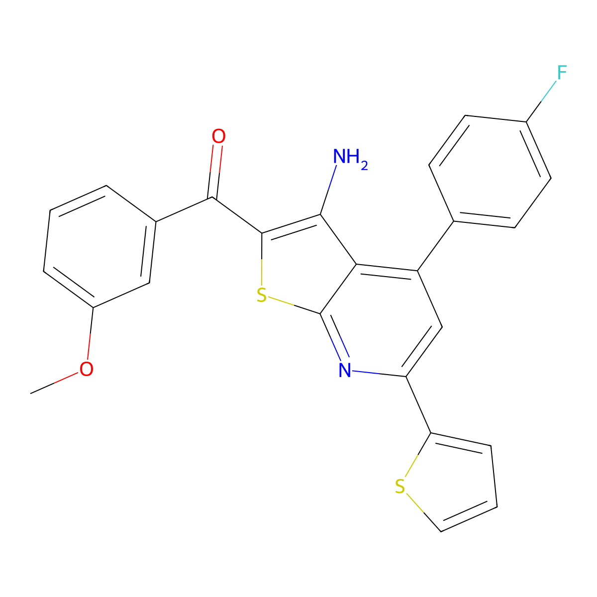 [3-Amino-4-(4-fluorophenyl)-6-thiophen-2-ylthieno[2,3-b]pyridin-2-yl]-(3-methoxyphenyl)methanone molecular structure, CAS 445383-95-9