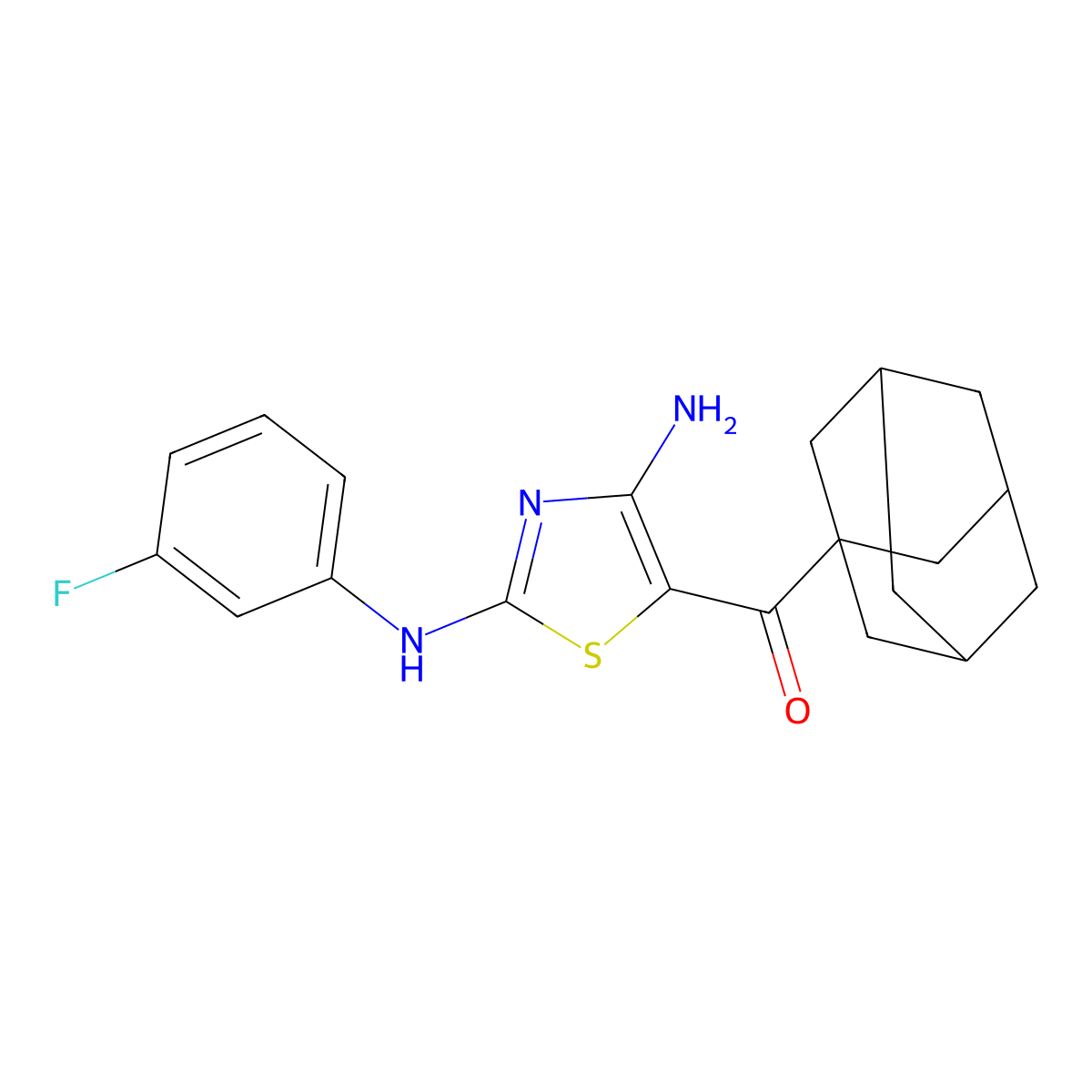 1-Adamantyl-[4-amino-2-(3-fluoroanilino)-1,3-thiazol-5-yl]methanone molecular structure, CAS 445384-02-1