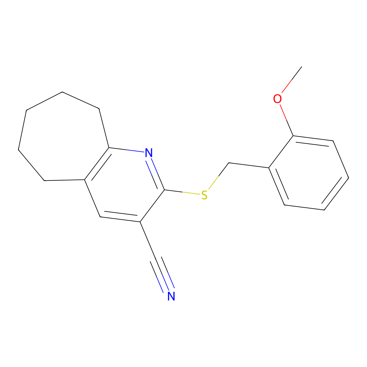 2-[(2-methoxybenzyl)sulfanyl]-6,7,8,9-tetrahydro-5H-cyclohepta[b]pyridine-3-carbonitrile molecular structure, CAS 445384-18-9