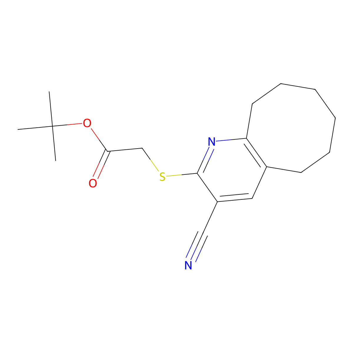 Tert-butyl 2-[(3-cyano-5,6,7,8,9,10-hexahydrocycloocta[b]pyridin-2-yl)sulfanyl]acetate molecular structure, CAS 445384-24-7