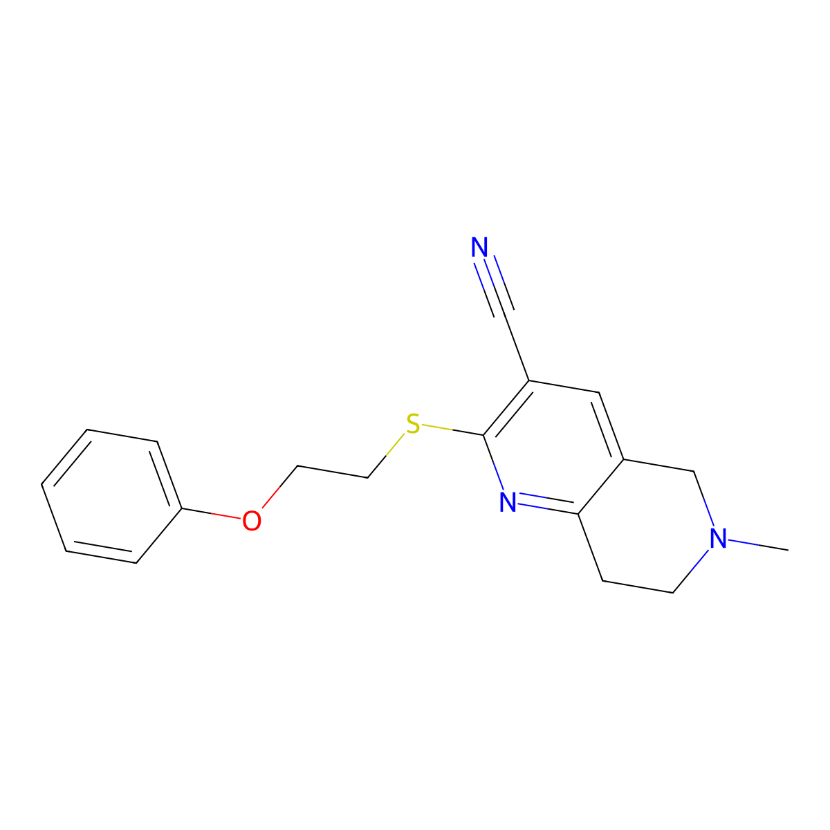 6-methyl-2-(2-phenoxyethylsulfanyl)-7,8-dihydro-5H-1,6-naphthyridine-3-carbonitrile molecular structure, CAS 445384-27-0
