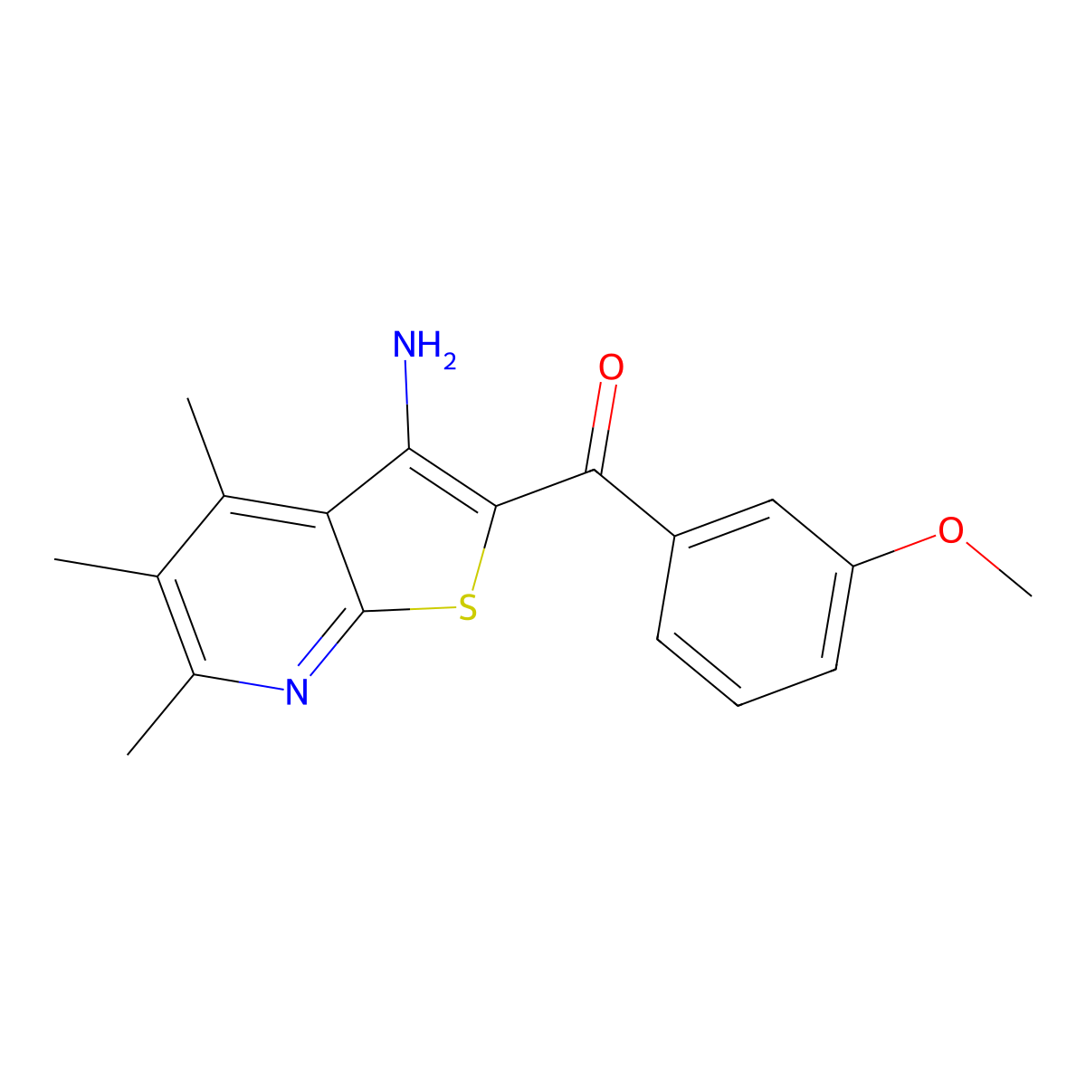 (3-Amino-4,5,6-trimethylthieno[2,3-b]pyridin-2-yl)(3-methoxyphenyl)methanone molecular structure, CAS 445384-35-0