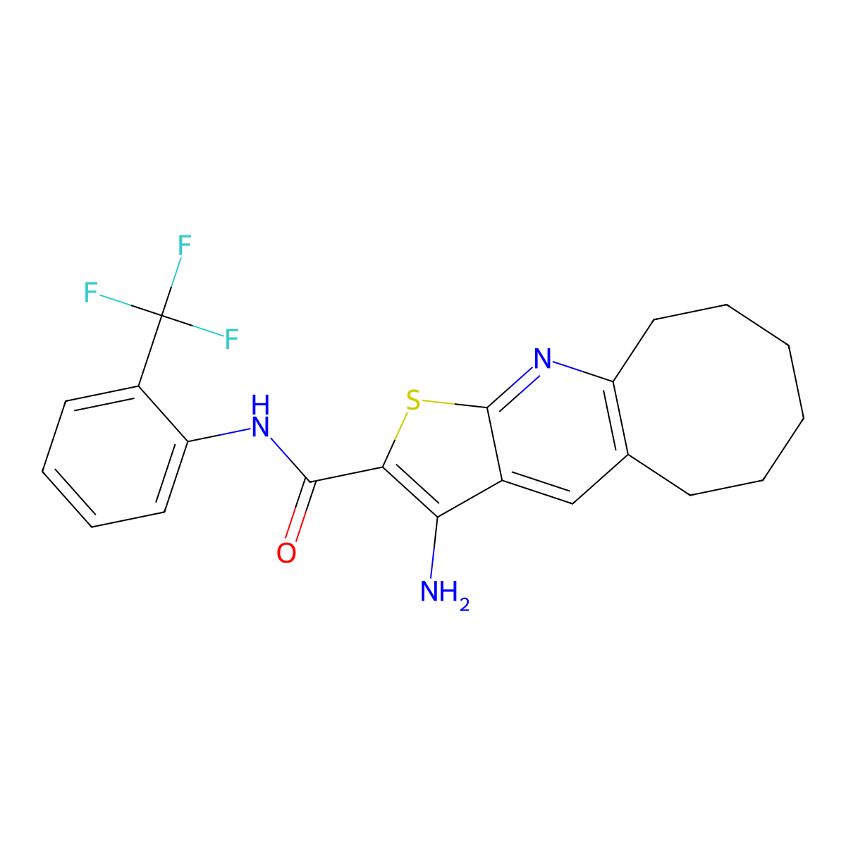 3-amino-N-[2-(trifluoromethyl)phenyl]-5,6,7,8,9,10-hexahydrocycloocta[b]thieno[3,2-e]pyridine-2-carboxamide molecular structure, CAS 445384-39-4