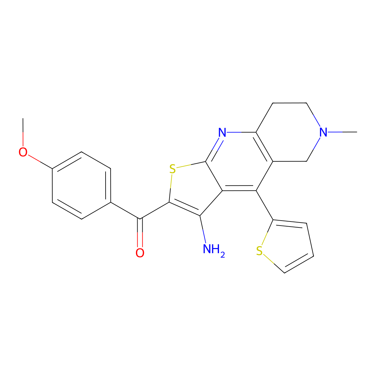[3-Amino-6-methyl-4-(2-thienyl)-5,6,7,8-tetrahydrothieno[2,3-b][1,6]naphthyridin-2-yl](4-methoxyphenyl)methanone molecular structure, CAS 445384-48-5